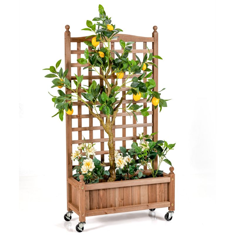Tangkula 50in Wood Planter Box with Trellis and Wheels Mobile Plant Raised Bed for Indoor&Outdoor, 2 of 8