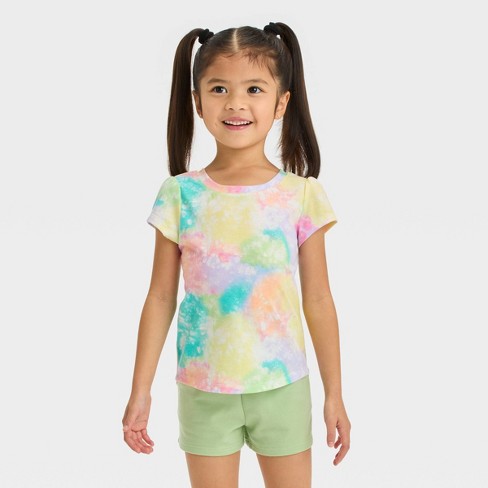 Toddler Girls Rainbow Tie Dye Short Sleeve T Shirt Cat Jack 12M