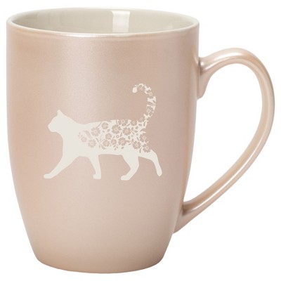 Elanze Designs Cat and Flowers 10 Ounce Ceramic Laser-Etched Engraved Drinkware Mug, Metallic Precious Pearl