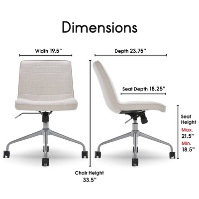 Ivory White High-Back Armless Task Chair with Polished Metal Base