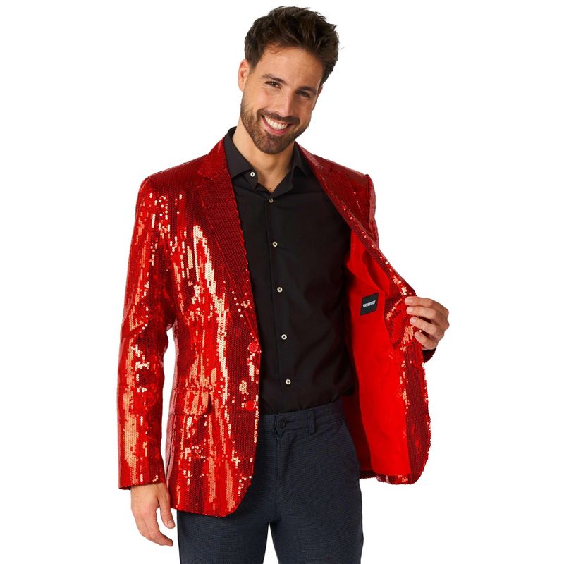 Suitmeister Men's Christmas Blazer - Sequins Red, 4 of 5