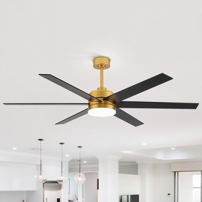 Airsurfer 65" Gold Ceiling Fan with Integrated LED Light, White and Black Blades, and Remote (6-Blade)