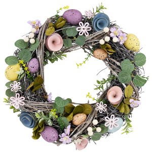 Northlight Speckled Eggs and Flowers Easter Wreath - 13" - 1 of 4