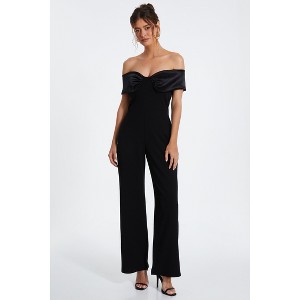 QUIZ Women's Bardot Scuba Crepe Jumpsuit With Satin Trim - 1 of 4