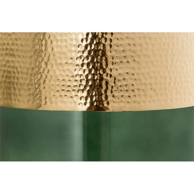 Green and Gold Embossed Glass Drum Side Table