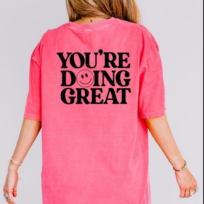 Simply Sage Market You're Doing Great Smiley Face Front And Back Garment Dyed Tee - M - Crunchberry