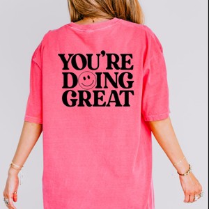 Simply Sage Market You're Doing Great Smiley Face Front And Back Garment Dyed Tee - M - Crunchberry - 1 of 4