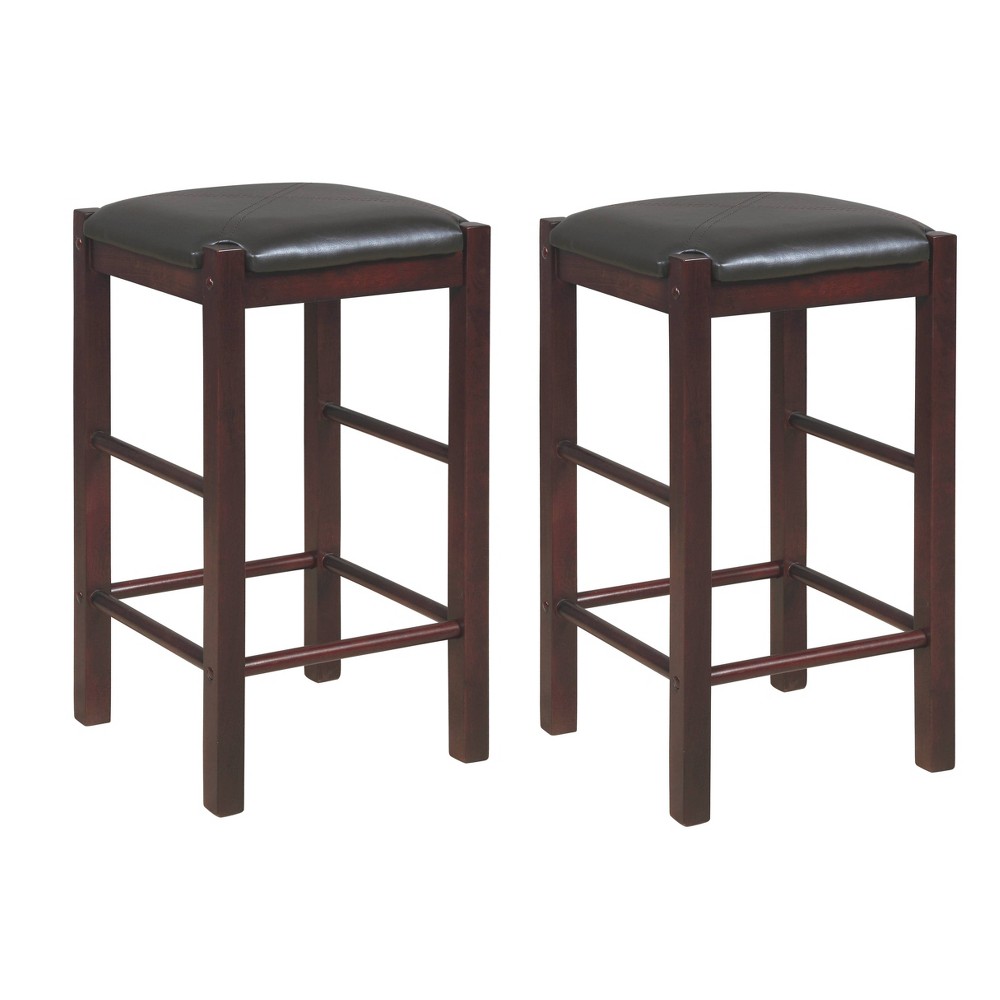 Linon Set of 2 Lancer Backless Padded Faux Leather Counter Height Barstools Espresso: Rubberwood Frame, Spot Clean