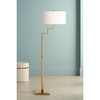 Possini Euro Design Artisan Swing Arm Floor Lamp 62.25" Tall Warm Antique Brass Linen Drum Shade for Living Room Reading Bedroom Office - 2 of 4