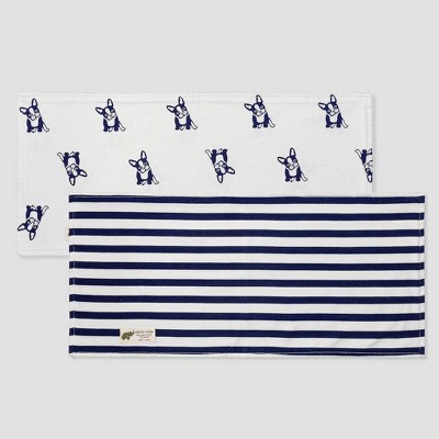 Layette by Monica + Andy Baby Boys' 2pk Organic Cotton Striped and Top Dog Burp Cloth Set - Navy