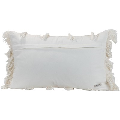 Off-White Handwoven Cotton Lumbar Pillow with Tassels