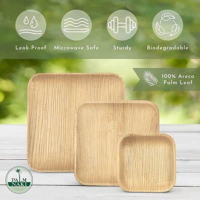 Palm Naki Square Palm Leaf Plates (25 Count), Disposable, Compostable, Biodegradable