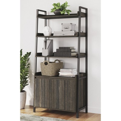 Zendex 72" Dark Brown Wood and Metal Bookcase with Cabinet