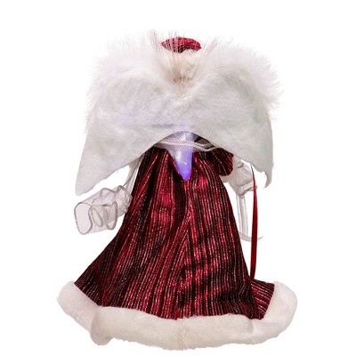 14-Inch White, Silver, and Burgundy Angel Tree Topper with LED Lights