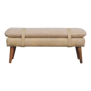 TiramisuBest Contemporary Bench in Silver Metal and Camel Faux Leather, 18.0"L Entryway Bench - 1 of 4