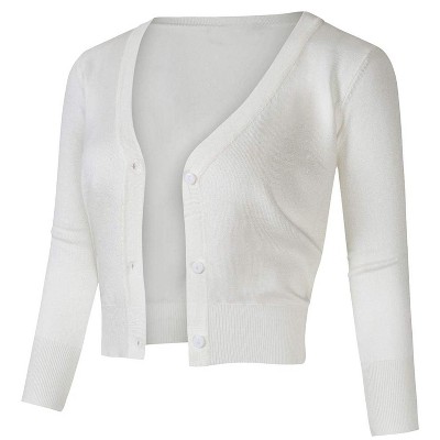 Women's Casual Open Front Knit Cropped Bolero Shrug 3/4 Sleeve Cardigan Sweater