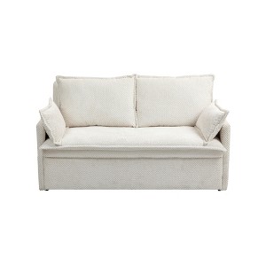 TiramisuBest 59.5" White Corduroy Sofa Bed, Convertible Sleeper with Storage, USB/Type-C Charging & Side Pockets - 1 of 4
