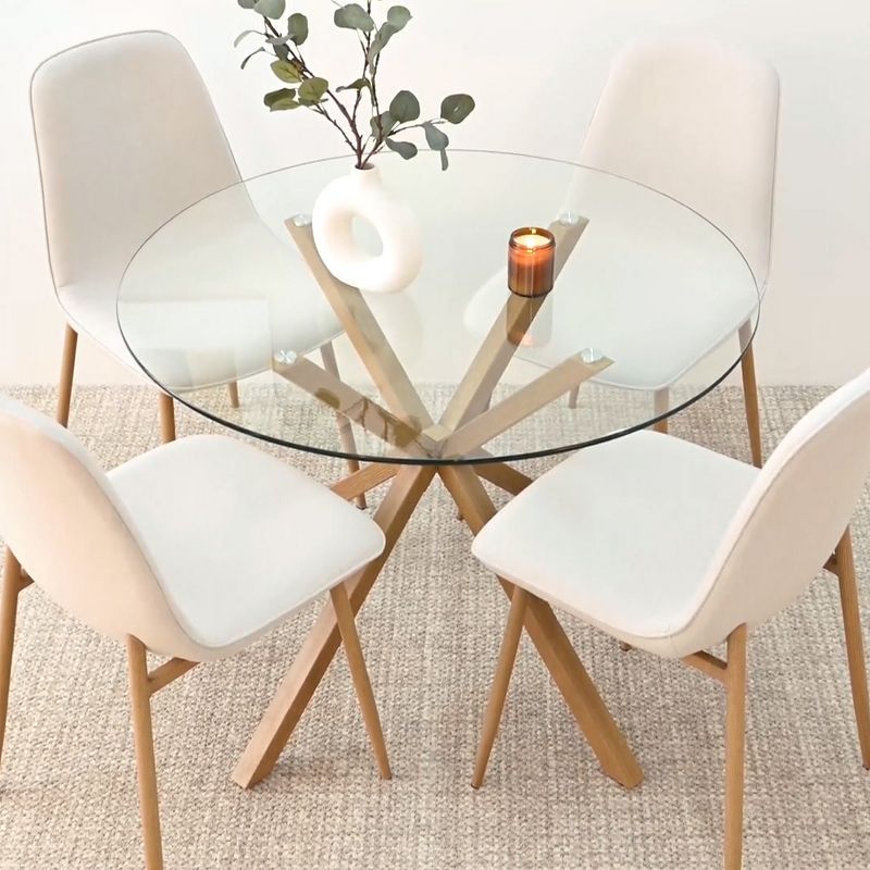 Olive+Oslo Round Glass Dining Table With Chairs,5-Piece Round Clear Glass with 4 Upholstered Dining Chairs,Oak Dining Table And Chairs-Maison Boucle, 5 of 11