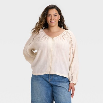 Women's Balloon Long Sleeve Lace Blouse - Universal Thread™