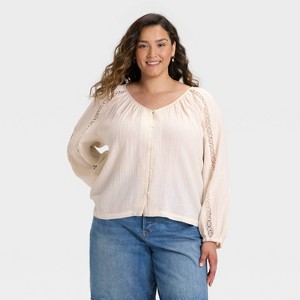 Women's Balloon Long Sleeve Lace Blouse - Universal Thread™ - 1 of 3