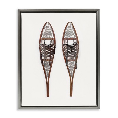 Stupell Industries Minimal Winter Snow Shoes Black Framed Floater Canvas Wall Art