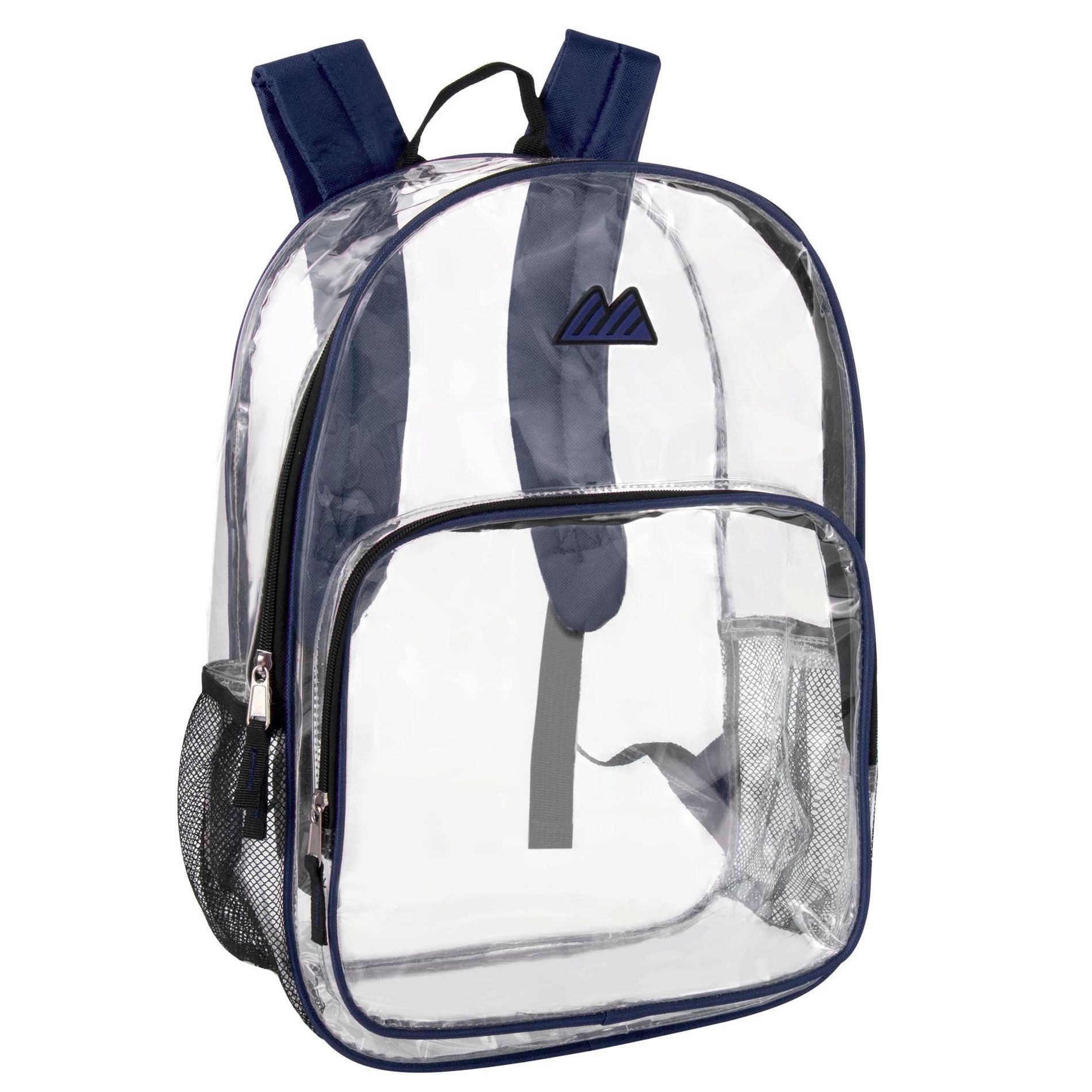 Summit Ridge 17 inch Waterproof Clear Backpack with Water Bottle Holder Stadium Approved Heavy Duty Clear Backpack Quality See Through Bag (Navy Blue)