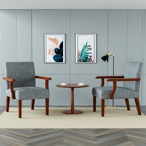 Fabric Accent Arm Chair Set of 2 with Round Wood Side Table, Contemporary Chairs for Living Room, Bedroom, or Office - 1 of 4