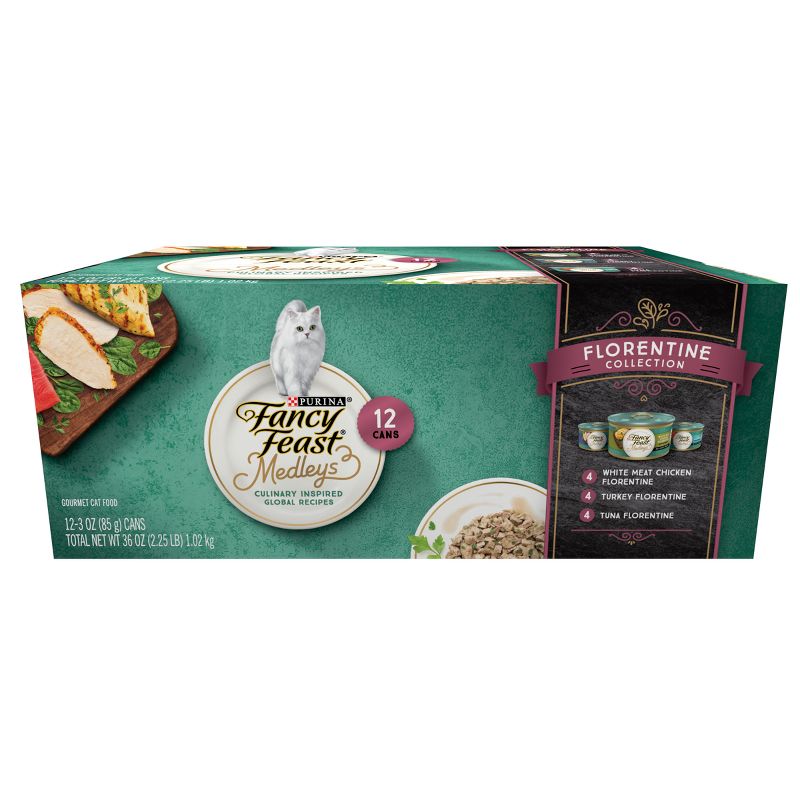 Purina Fancy Feast Medleys Gourmet withTuna,Chicken and Turkey in a Delicate Sauce Florentine Collection Wet Cat Food  - 3oz/12ct Variety Pack, 1 of 10