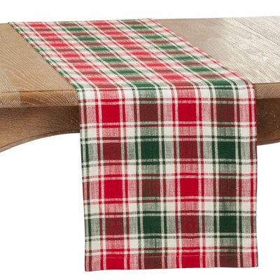 Saro Lifestyle Cotton Dining Table Runner With Plaid Design, 14"x72", Red/Green