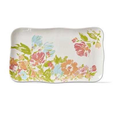 tagltd 10" x 17" Bloom & Blossom Flower Large White Rectangular Platter Serving Dish Tray