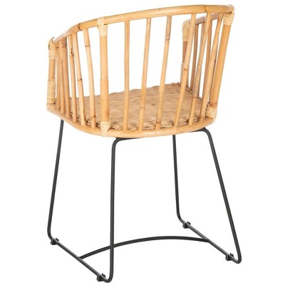 Natural Rattan Barrel Dining Chair with Black Hairpin Legs