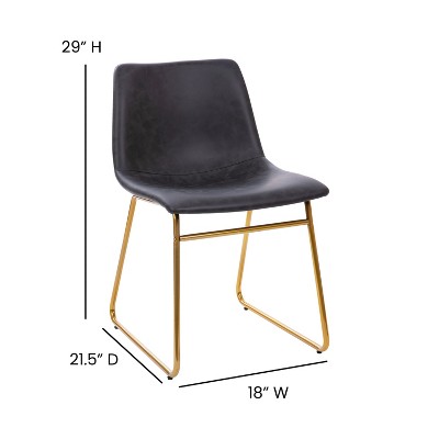 Elegant Dark Gray LeatherSoft 18" Dining Chair with Gold Metal Base, Set of 2