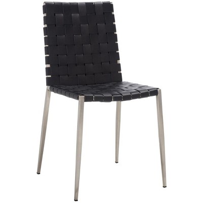 Rayne Black and Silver Woven Leather Dining Chairs, Set of 2