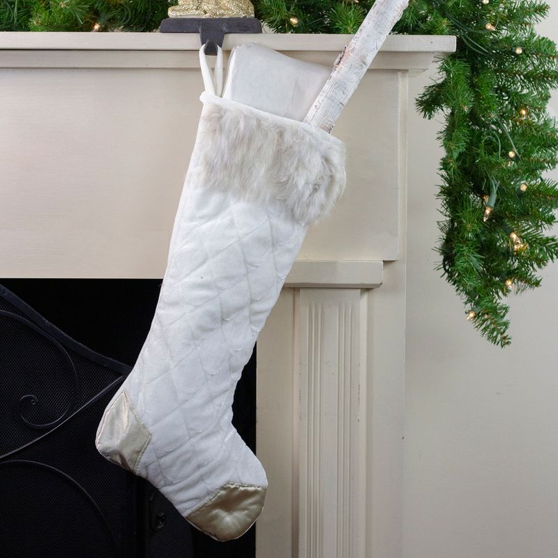 Northlight 20.5" Quilted Cream and Tan Velveteen Christmas Stocking with Faux Fur Cuff, 2 of 5
