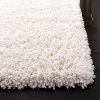 Ivory High Pile Shag Synthetic Area Rug, 9' x 12'