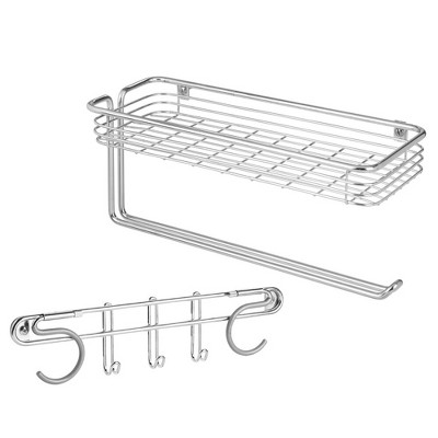 mDesign Wall Mount Metal Storage Organizers for Kitchen - 2 Piece Set - Chrome