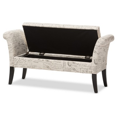Avignon French Countryside Script-Patterned Fabric Storage Ottoman