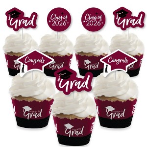 Big Dot of Happiness 2026 Maroon Graduation Cupcake Decoration - Party Cupcake Wrappers and Treat Picks Kit - Set of 24 - 1 of 4