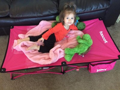 Joovy Foocot Travel Cot Featuring a Steel Frame and Tough Polyester Fabric,  Storage Pocket, and Easily Folds into Included Travel Bag – Holds Kids Up