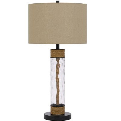 Cal Lighting BO-3132TB 150W 3 Way Bartow Glass/Metal Table Lamp with Burlap Design and Drum Burlap Shade