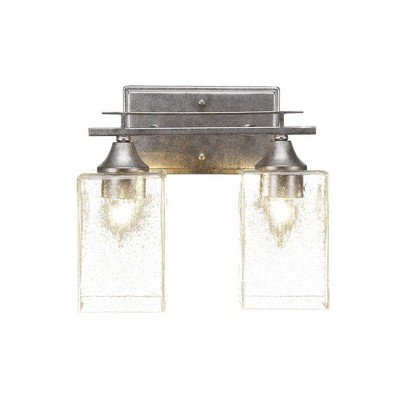 Toltec Lighting Uptowne 2 - Light Vanity in  Aged Silver with 4" Square Clear Bubble Shade