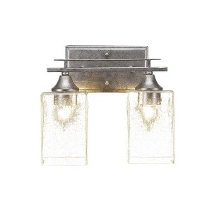 Toltec Lighting Uptowne 2 - Light Vanity in  Aged Silver with 4" Square Clear Bubble Shade - 1 of 1