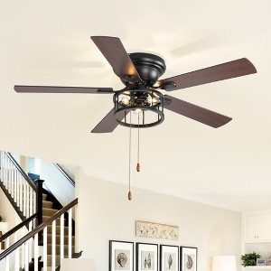 Airsurfer 52" Traditional Pull Chain Ceiling Fan with Iron Light Shade, E12 Bulb, 5 Blades, AC Motor, 3-Speed, Black, Dual Walnut Wood Grain - 1 of 4