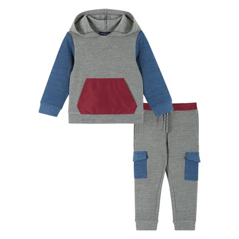 Andy Evan Kids Boys Double Peached Colorblocked Hoodie Set Grey Size 6