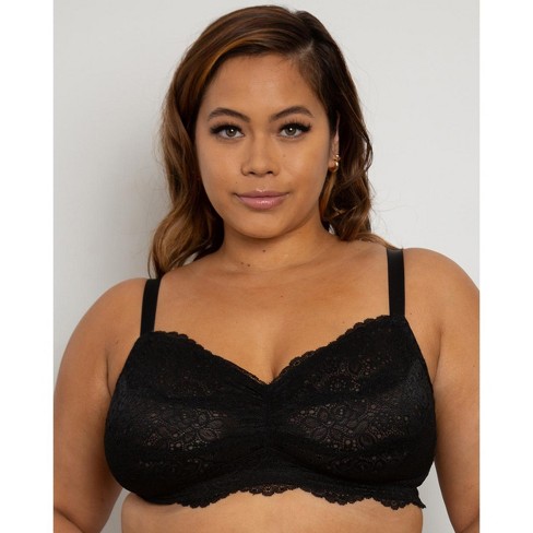 Curvy Couture Women's Luxe Lace Wire Free Bra Black Hue With Ballet Fever  44d : Target