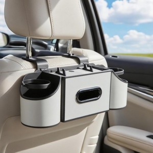 4-in-1 Back Seat Car Organizer with Cup Holders & Tissue Box, Napkin Holder Storage for Phones & Snacks - 1 of 4