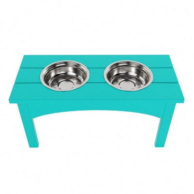 Turquoise Elevated Pet Feeder with Stainless Steel Bowls