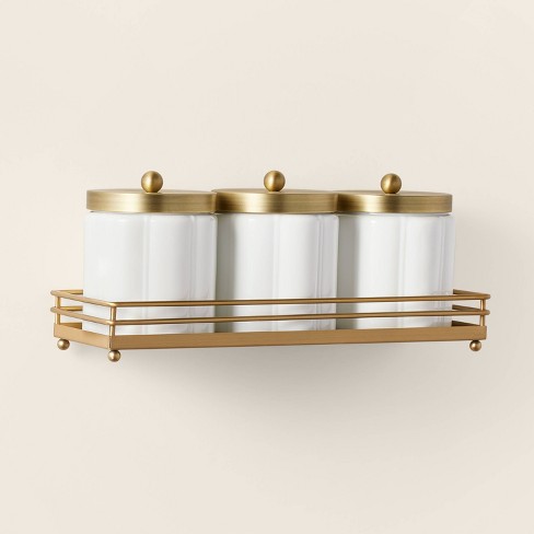 Milk Glass Bath Canister Set White/brass With Wall-mounting Kit ...