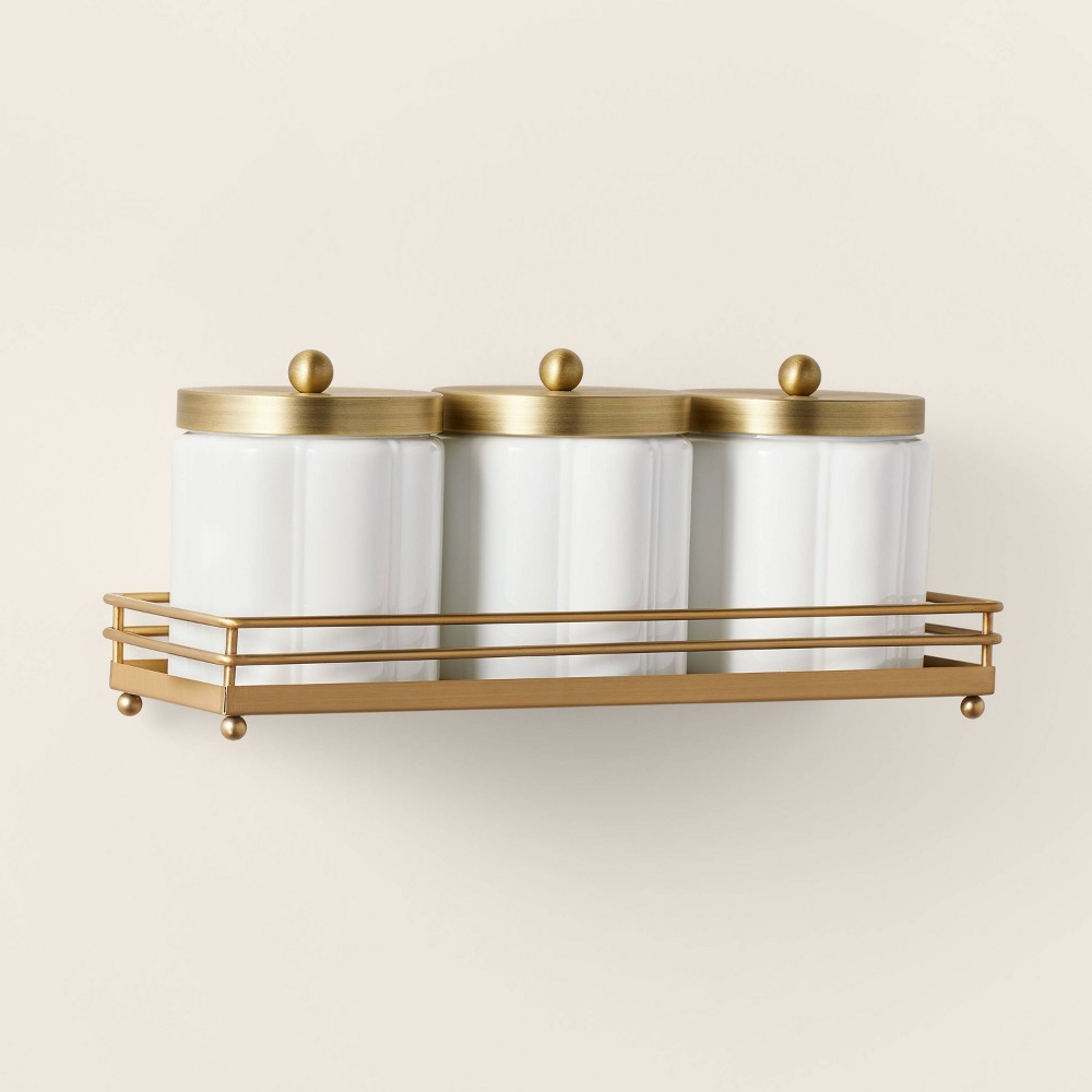 Photos - Other sanitary accessories Milk Glass Bath Canister Set White/Brass with Wall-Mounting Kit - Hearth &