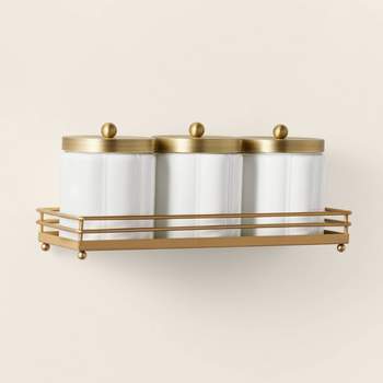 Milk Glass Bath Canister Set White/Brass with Wall-Mounting Kit - Hearth & Hand™ with Magnolia